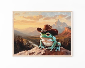 Cowboy Frog Painting Print | Vintage Western Wall Art | Trendy Wild West Aesthetic Decor | Cute Prints Gift | CFP2