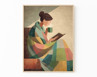 Minimalist Woman Reading Book Art Print | Watercolor Abstract People Painting | Modern Contemporary Wall Art | CAT2