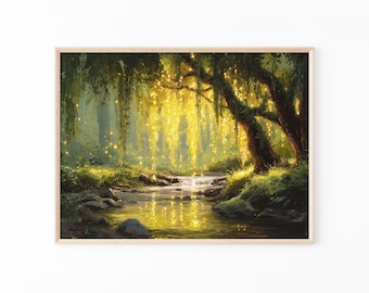 Willow Tree Fairies Oil Painting Print | Cottagecore Decor | Dark Academia Art | Enchanted Nature Wall Art | Rustic Aesthetic | TOP1