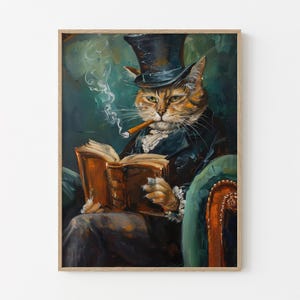 Gentleman Cat Sipping Wine Oil Painting Print | Bar Cart Decor | Cat Poster | Wine Print  | Trendy Kitchen Decor | Dining Room Print | GCS7