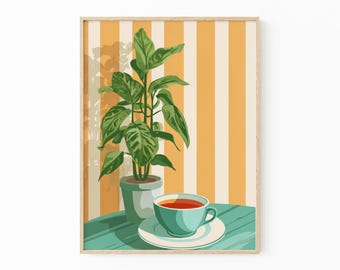 Retro Coffee Print | Retro Cafe Wall Art | Warm Stripes Kitchen Poster | Coffee Lover Gift | Minimalist Dining Room Art | COP1