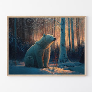 Dipinto a olio raffigurante un orso polare solitario seduto pacificamente, stampa artistica da parete opaca di alta qualità, decorazione invernale per la casa, regalo per gli amanti degli orsi polari.