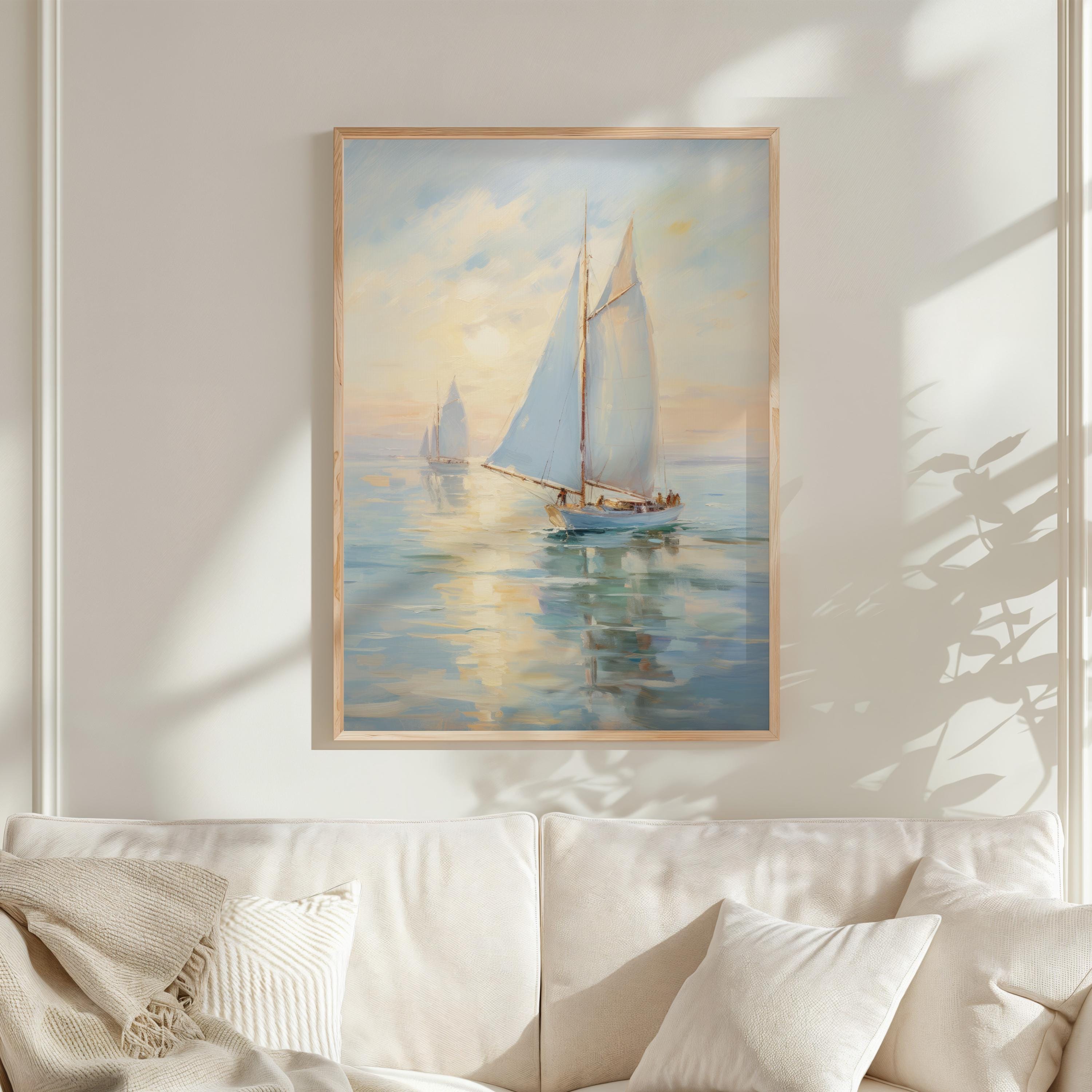 Vintage Sailboat Painting Lake House Wall Art | Nautical Art Print ...