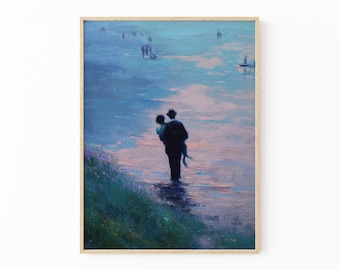 Mermaid Vintage Painting Print: Quirky Fantasy Couples Wall Art for Nautical Decor | CWB2