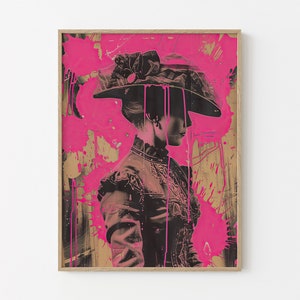Viktorianische Frau Porträt Rosa Malerei Druck | Seltsames viktorianisches Porträt | Schrullig Eclectic Home Badezimmer | Alternative Spaß Kunstdruck | PPF3