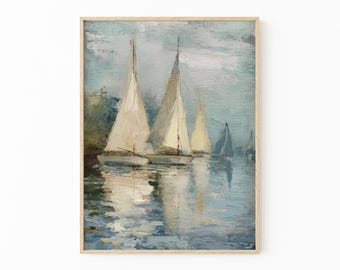 Vintage Sailboat Painting Lake House Wall Art | Nautical Art Print | SPL6