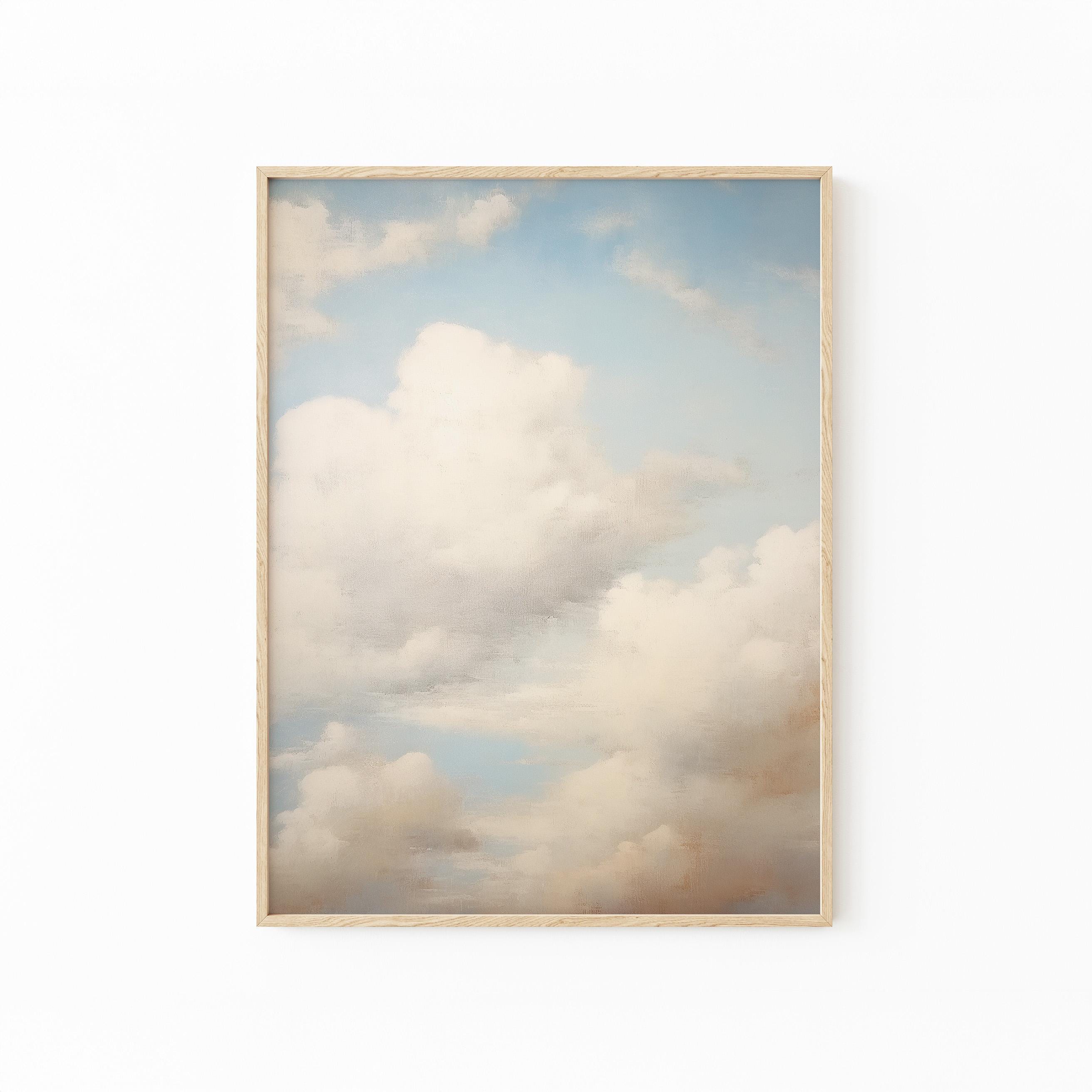 ヴィンテージ 青空 雲 油絵 プリント | 子供部屋 ウォールアート | 空