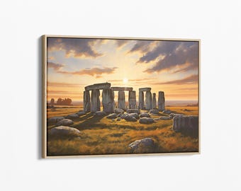 Stonehenge Rocks inspired English Vintage Artwork Oil Painting Canvas Print, High-Quality Matte Wall Art Canvas, Landscape Home Decor SRE3