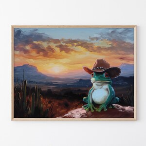 Stampa di pittura di rana cowboy / Arte murale vintage western / Decorazione estetica del selvaggio West alla moda / Regalo di stampe carine / CFP7