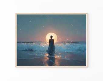 Feeling the Ocean Painting Print: Sea Swimming Coastal Wall Art | HLF3