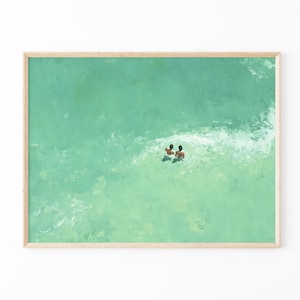 Green Abstract Oil Painting Print | Two People Swimming Painting | Turquoise Painting | Green wall art | Green Minimalist Art | GBO6