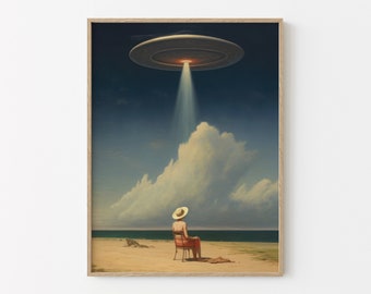 Beyond (art ovni, art mural trippy, art rétro, art cosmique, art vintage, art spatial, impression d'art)