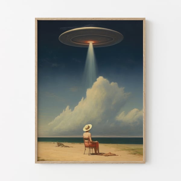 Beyond (UFO Art, Trippy Wall Art, Retro Art, Cosmic Art, Vintage Art, Space Art, Art Print)