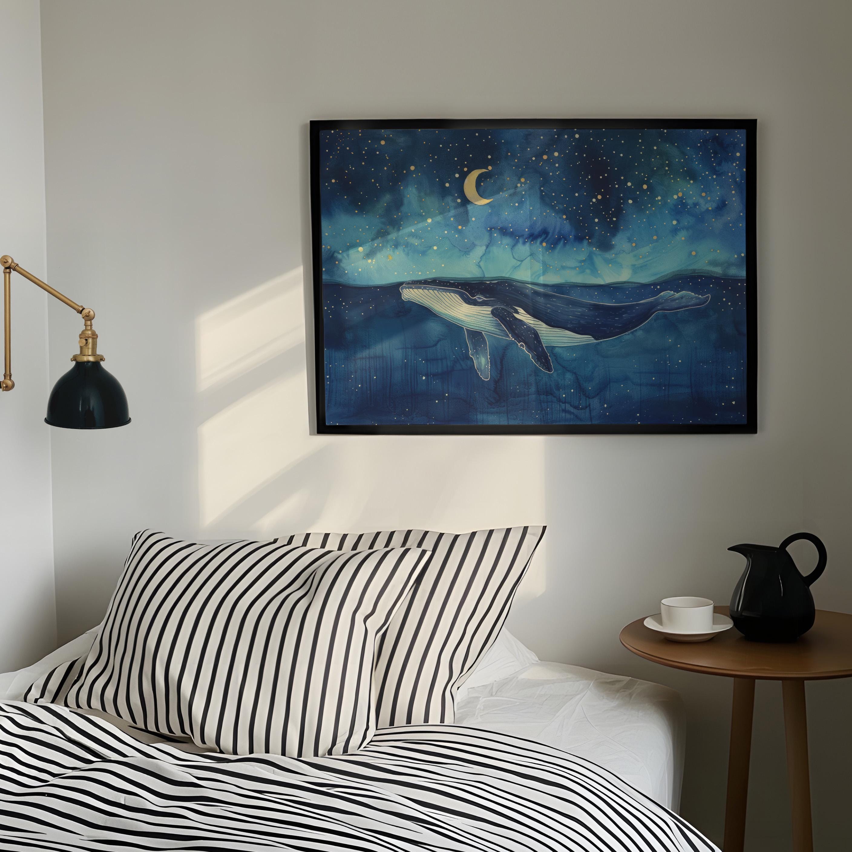 Whale Under the Moon Watercolor Painting | Whale Print | Whale and Boat ...