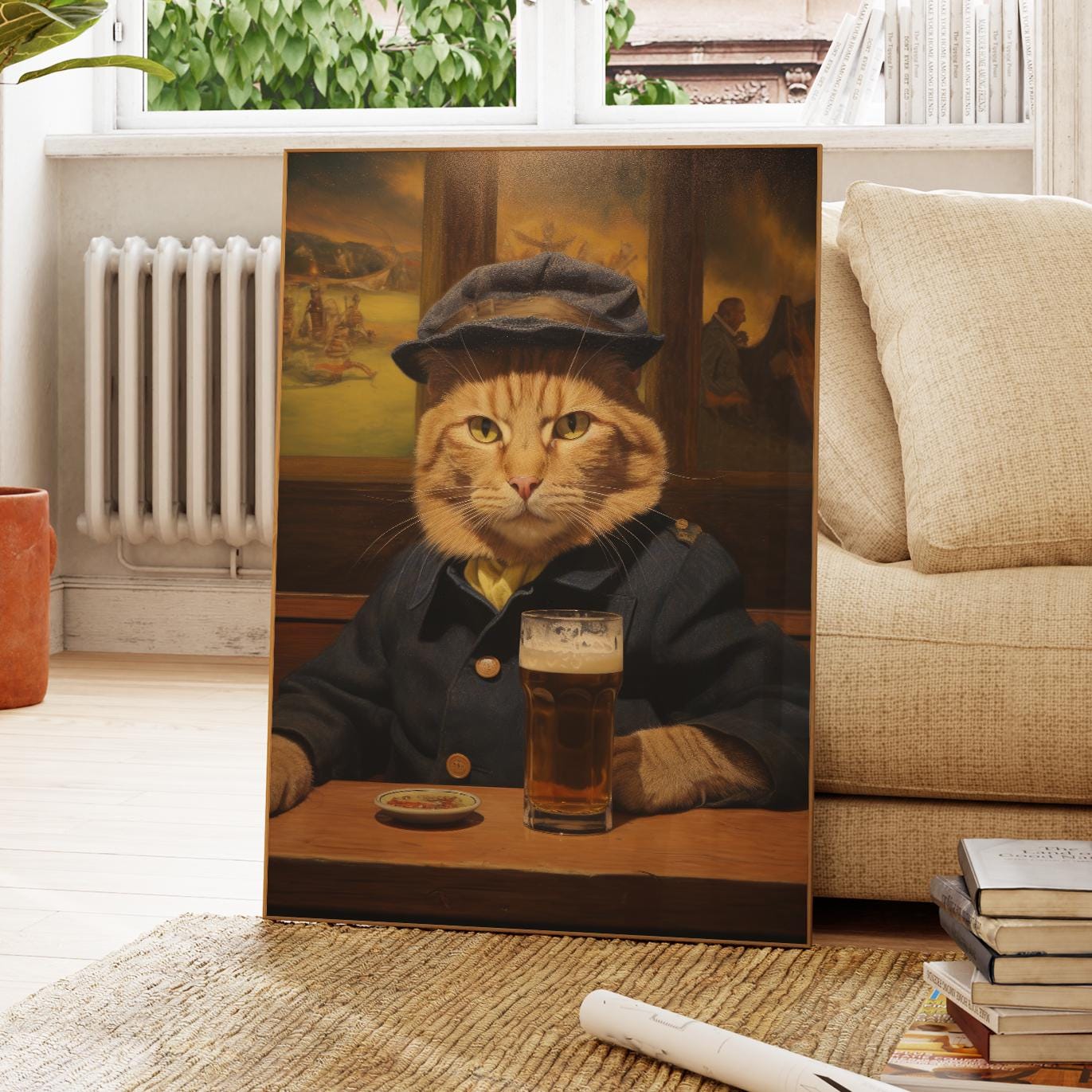 Funny Animals Cat Drinking Beer Oil Painting Print, Beer Wall Art, Beer ...