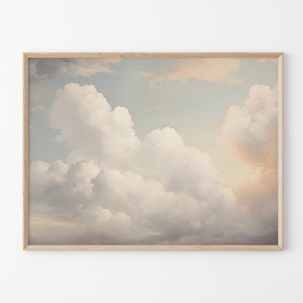 Vintage Wolke Ölgemälde Print | Kinderzimmer Wand Kunst | Himmel Wand Kunst | Antikes Ölgemälde | Wolken Print | Hochwertiger Mattdruck