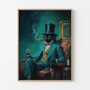 Gentleman Cat Sipping Wine Oil Painting Print | Bar Cart Decor | Cat Poster | Wine Print  | Trendy Kitchen Decor | Dining Room Print | GCS1