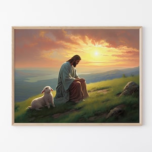 Jesus Leaves the 99 Painting, Parable of the Lost Sheep, Good Shepherd, Painting Print, Sketch, Jesus Art, Bible Wall Art, Christian Faith