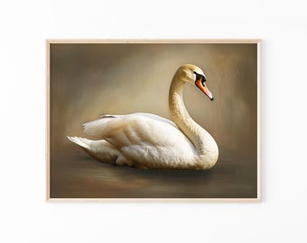 Antique White Swan Oil Painting Print | Romantic Wall Art | Victorian Bird | Moody Aesthetic Room Decor | White Swan Gothic Home | WSA1