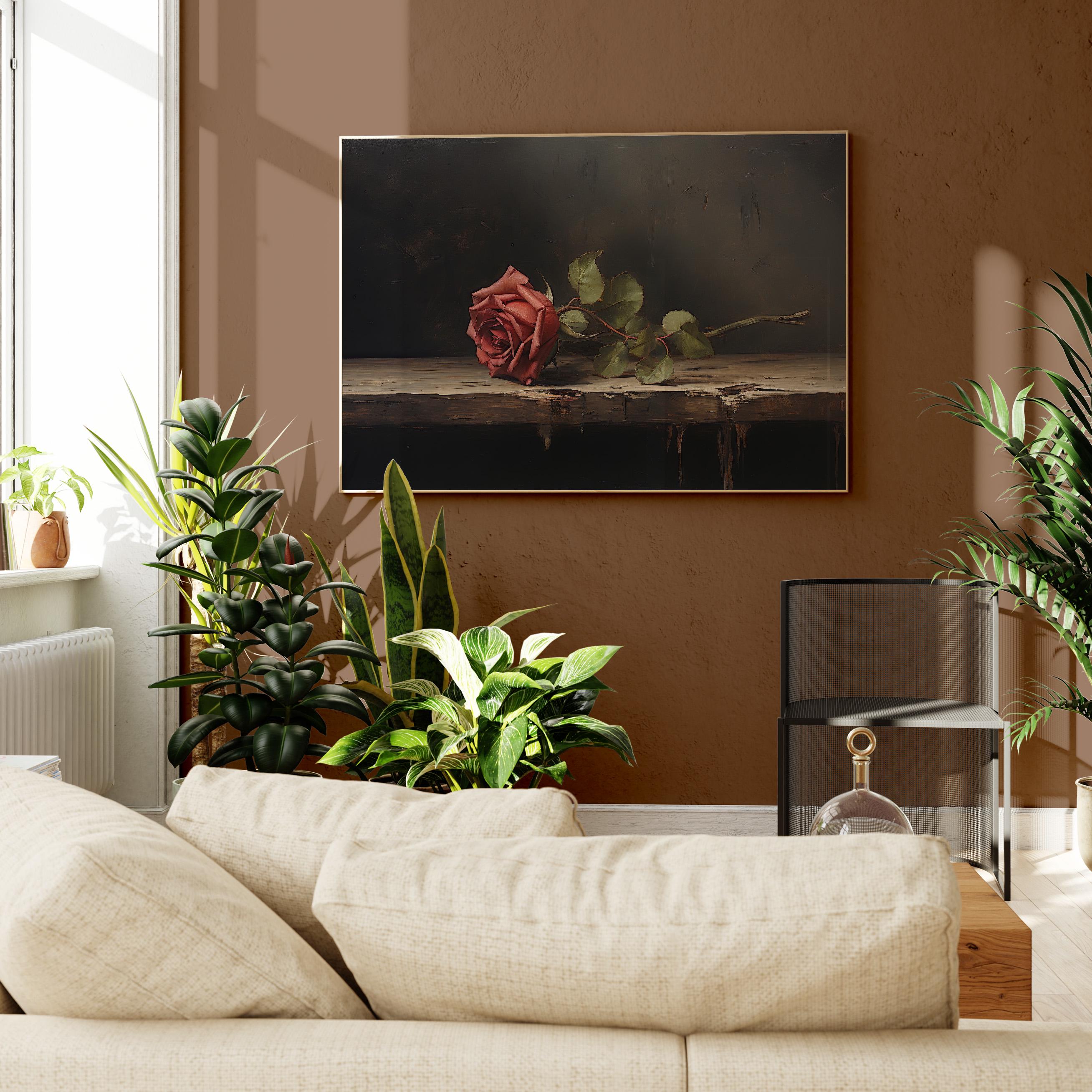 Vintage Moody Dark Flower Rose Flower Still Life Oil Painting | Floral ...