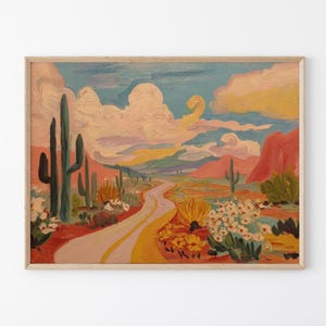 Südwestlichen Wüstenlandschaft Gemälde Druck | Pastell Kaktus Ocotillo | Agave Yucca | Texas Vintage Kunst | Natur Gemälde | AYT7