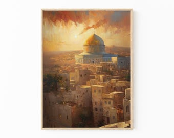 Cuadro de la Cúpula de la Roca de Jerusalén en la Ciudad Vieja, impresión de arte mural, regalo de Jerusalén, arte mural con paisaje de Israel, decoración religiosa para el hogar