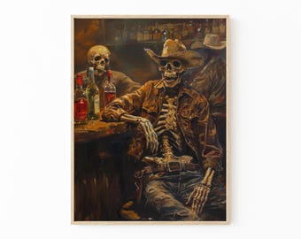 レトロなスケルトン カウボーイ アート、ウエスタン ウォール アート