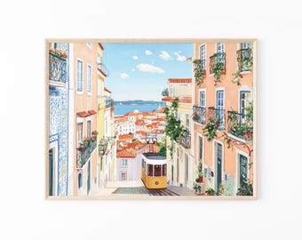 Lissabon Landschaft Ölgemälde | Portugal Kunstdruck | Fliesenkunst | Neue Start | Einweihungsparty Geschenk | LLO8
