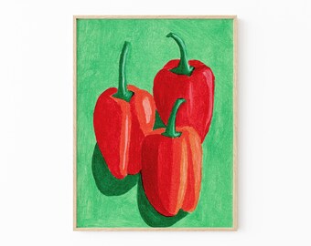 Chilli Painting Print: Colourful Abstract Kitchen Wall Art for Food Lovers | OTC2