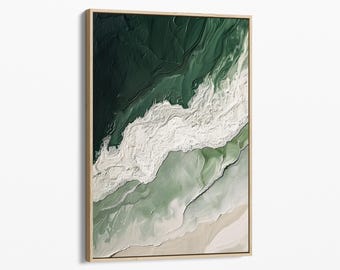 Deep Green Ocean Wave Oil Painting Print | On Stretched Canvas | Large Wall Art | Abstract Seascape Painting Beach Decor Boho | MOW6