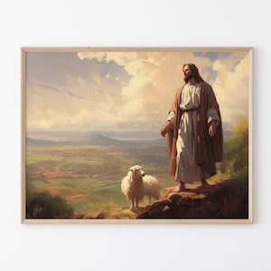 Jesus Leaves the 99 Painting, Parable of the Lost Sheep, Good Shepherd, Painting Print, Sketch, Jesus Art, Bible Wall Art, Christian Faith