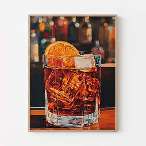 Negroni Cocktail Painting Print | Negroni Art | Retro Cocktail Print | Classic Cocktails | Bar Decor | Bar Prints | ACP6