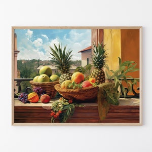 Cesto di frutta esotica, dipinto a olio su tela, stampa artistica opaca da parete, per arredo casa e ufficio, stampa di frutta vittoriana, splendida opera d'arte vintage