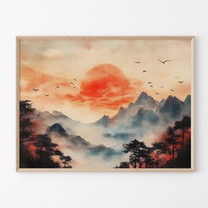 Japanese Maple Tree at Sunset Oil Painting Canvas Print | Vintage Japanese Inspired Print Canvas Art | Retro Japanese Art | TMJ3