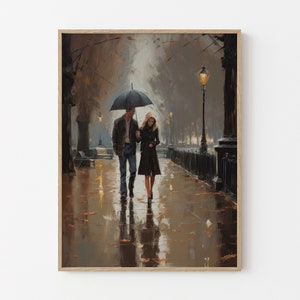 Rainy Day in London Hyde Park Oil Painting, Wall Art Matte Print, Romantic Gift, Rainy Landscape Wall Art, Bedroom Home Decor