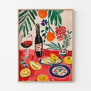 Dinner Table Food Abstract Paining | Retro Food Art | Vintage Food Illustration Art, Food Poster | Gift for Chef | DTF14