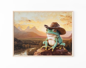 Cowboy Frog Painting Print | Vintage Western Wall Art | Trendy Wild West Aesthetic Decor | Cute Prints Gift | CFP4