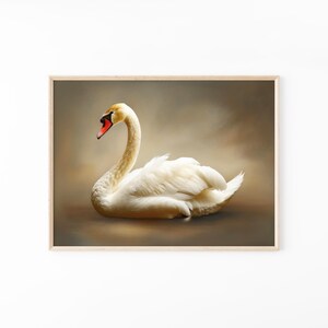 Antique White Swan Oil Painting Print | Romantic Wall Art | Victorian Bird | Moody Aesthetic Room Decor | White Swan Gothic Home | WSA2