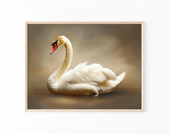 Antique White Swan Oil Painting Print | Romantic Wall Art | Victorian Bird | Moody Aesthetic Room Decor | White Swan Gothic Home | WSA2