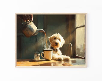 Stampa "Caffè per cani": divertente decorazione murale da cucina vintage per gli amanti dei cani / OCG3