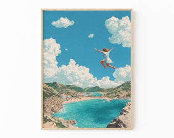 ヘンリー・リバーズ　サーフィン　海　アート Sea Swim Leap Print by Henry Rivers | Sea Swim Wall Art | Seaside