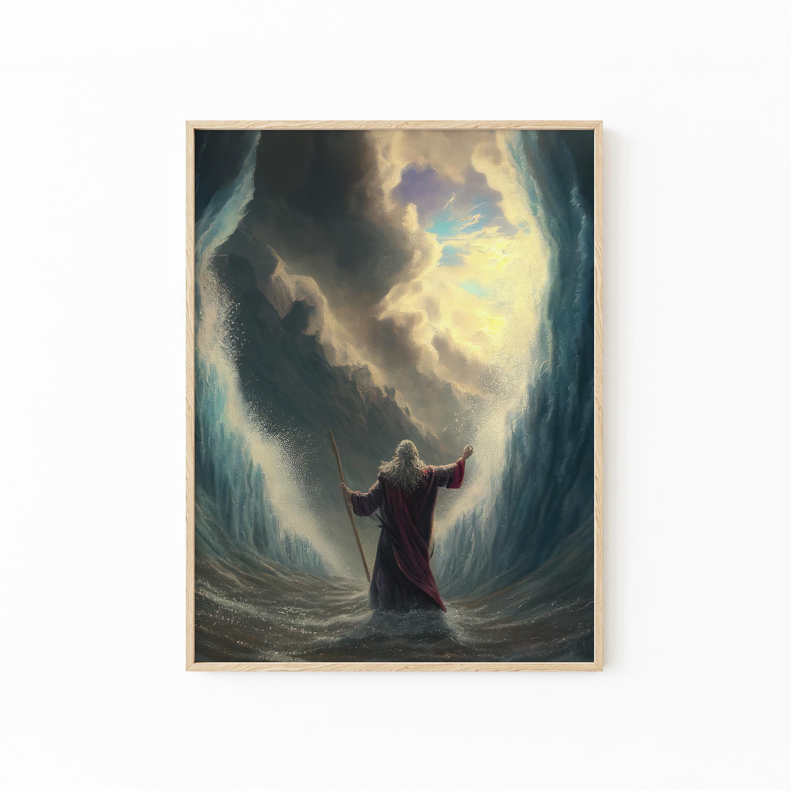 Moses Parting of the Red Sea Original Oil Painting Bible Print Art