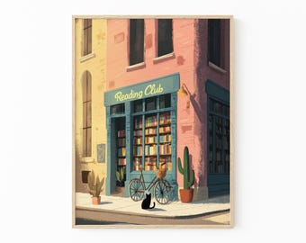 Bookstore Oil Painting Print | Cozy Bookshop Painting | Library Wall Decor | Gift for Book Lover | Home Office Literary Art | BOO3