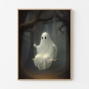 Ghost On The Swing Pintura a óleo Impressão, Pôster Vintage, Impressão de Pôster de Arte, Dark Academia, Fantasma Assombrado, Decoração de Halloween VG01