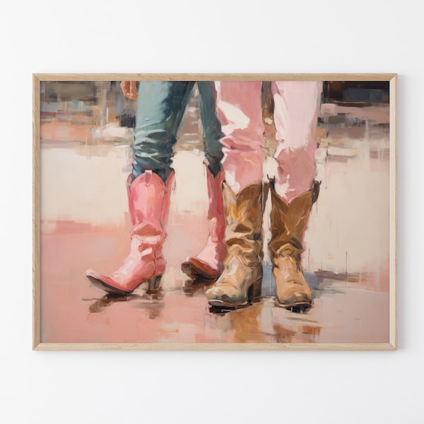 Ces bottes sont faites pour... | Impression de peinture occidentale girly | Décoration d'appartement girly | Art mural rose | Tableau minimaliste girly | TB3