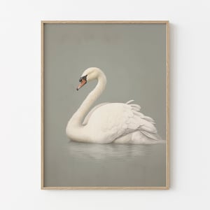 Antique Swan Painting Print | Grey Neutral Wall Art Large Wall Art | Minimalist Vintage Swan Print | Oil Painting Print