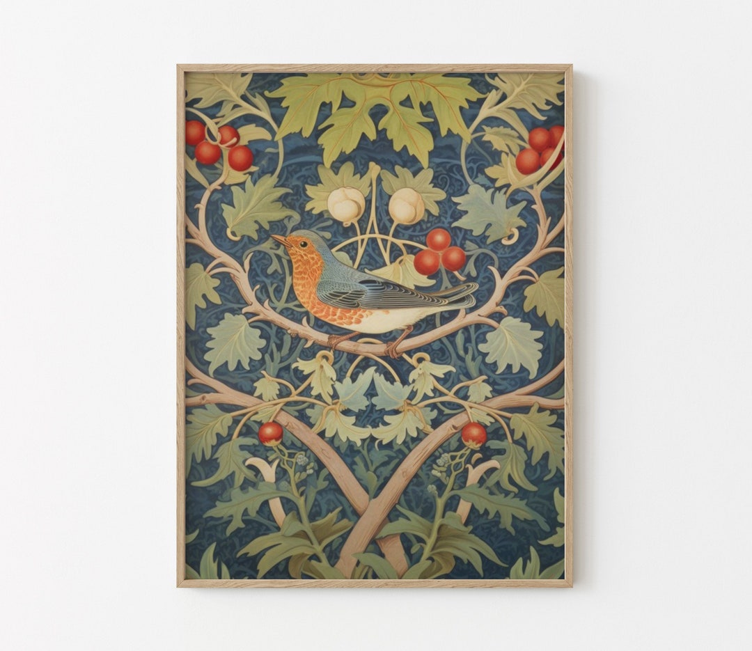 William Morris Inspired Bird Print, Art Nouveau Decor, Botanical Print ...