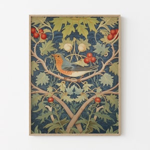 Stampa di uccelli ispirata a William Morris, decorazione Art Nouveau, stampa botanica, poster floreale, arredamento per la casa, arte vintage, arte murale stampabile, galleria