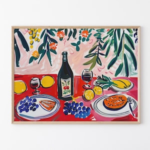 Dinner Table Food Abstract Paining | Retro Food Art | Vintage Food Illustration Art, Food Poster | Gift for Chef | DTF9