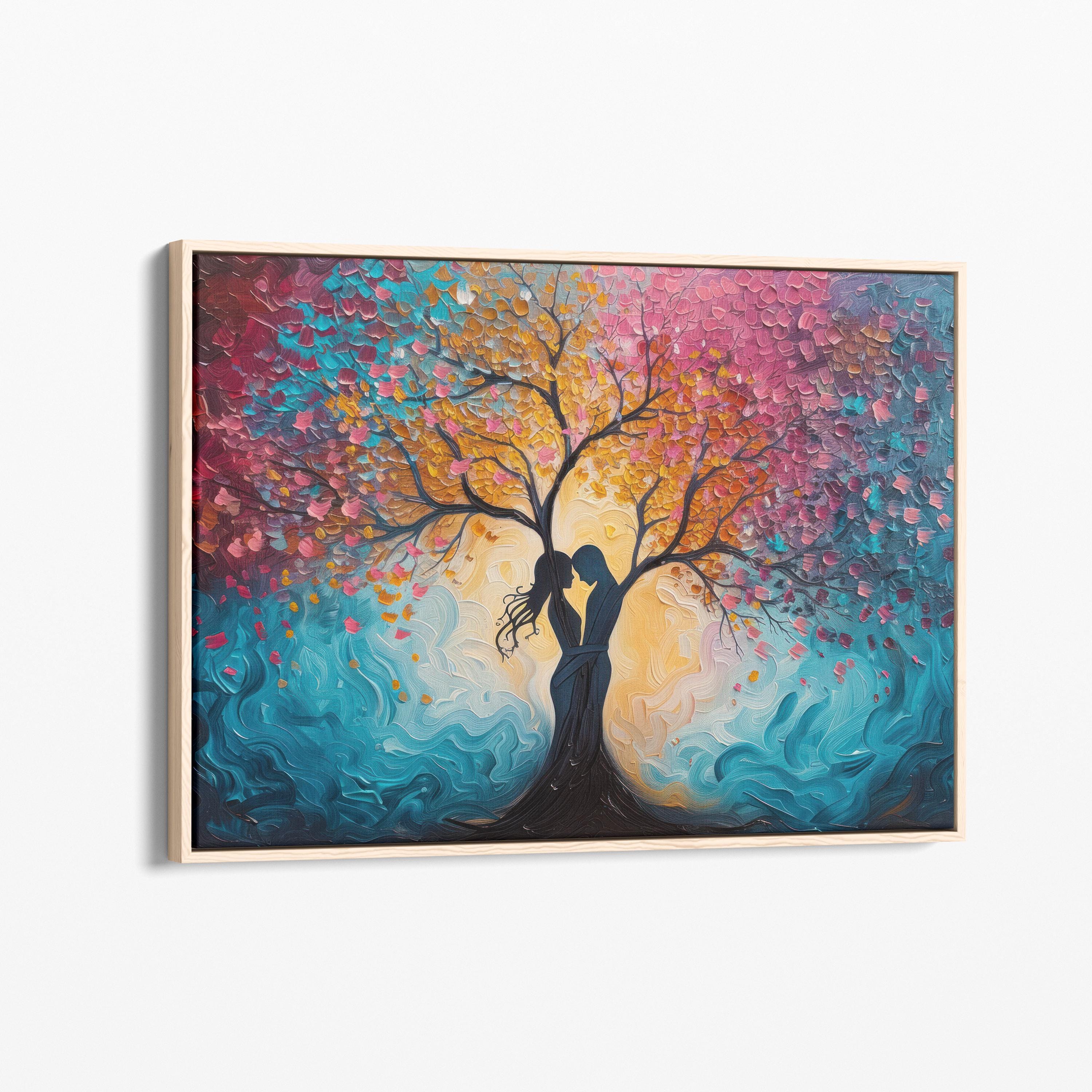 Tree of Love Panting Canvas | Soulmate Wall Art | Intricate Artwork | Vibrant Colorful Silhouettes | Couple Art | Valentine's Gift | TOL4